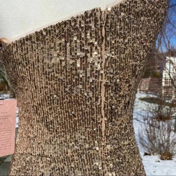 NWT BHLDN Gold Sequin One Shoulder Formal Maxi Dress Caspian Size 14 - Picture 12 of 15